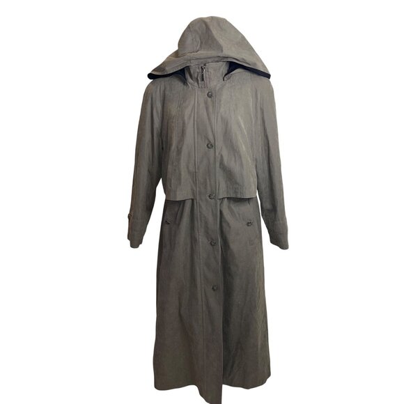 Fleet Street Vintage Womens Coat Size 12 Tan Trench Hooded Pockets Casual